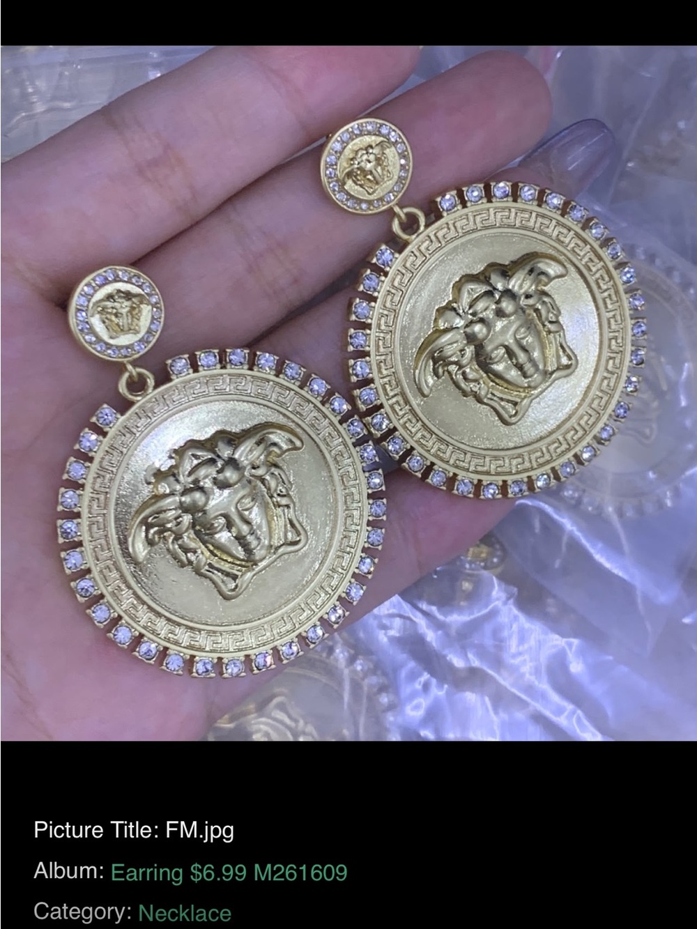 Gold Medallion Drop Earrings with Crystal Halo